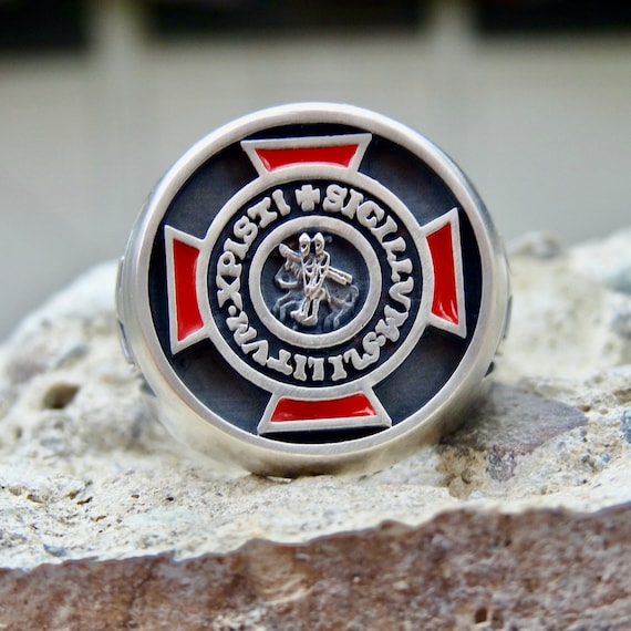 Knight Templar Ring With Cross In 925 Solid Sterling Silver Anello