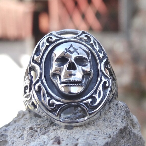 New Masonic Skull Ring Men Sterling Silver Freemason Freimaurer Handmade All Sz New Masonic Skull Ring Men Sterling Silver Freemason Freimaurer Handmade All Sz