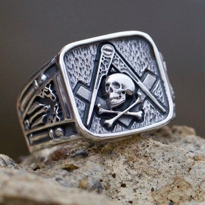 Masonic Skull Ring Sterling Silver .925 Masons Handmade All Sizes US 7-15 image 10