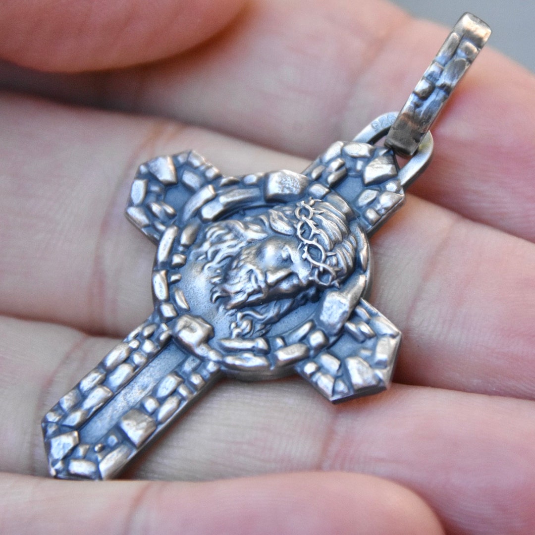 Jesus Christ Sterling Silver 925 Cross Pendant INRI Religious Necklace ...