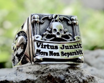 New Mens Masonic Skull Ring Silver 925 Handmade  All Sz