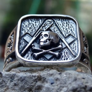 Masonic Skull Ring Sterling Silver .925 Masons Handmade All Sizes US 7-15 image 1