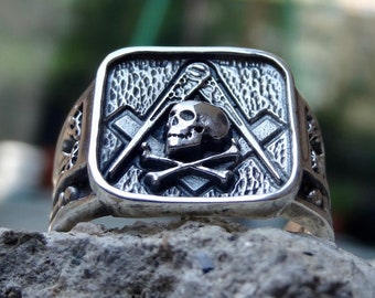 Masonic Skull Ring Sterling Silver .925 Masons Handmade All Sizes US 7-15