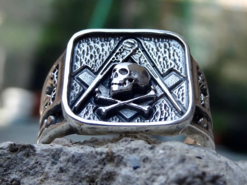 Masonic Skull Ring Sterling Silver .925 Masons Handmade All Sizes US 7-15 image 1
