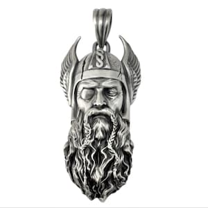 Viking Warrior Pendant – Norse Mythology Odin Amulet, Handmade 925 Silver Nordic Jewelry for Men