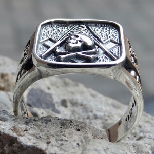 Masonic Skull Ring Sterling Silver .925 Masons Handmade All Sizes US 7-15 image 5