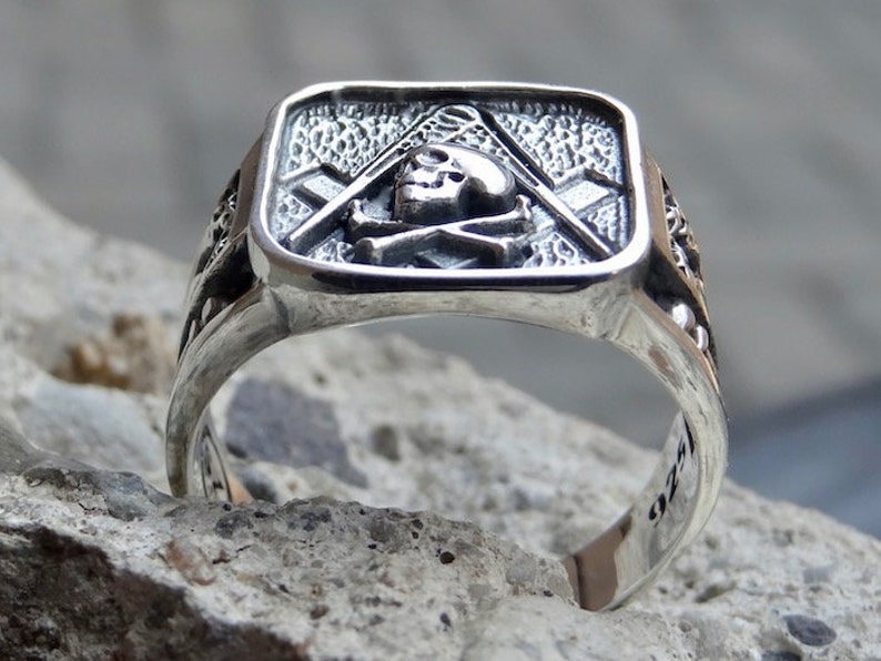 Masonic Skull Ring Sterling Silver .925 Masons Handmade All Sizes US 7-15 image 5