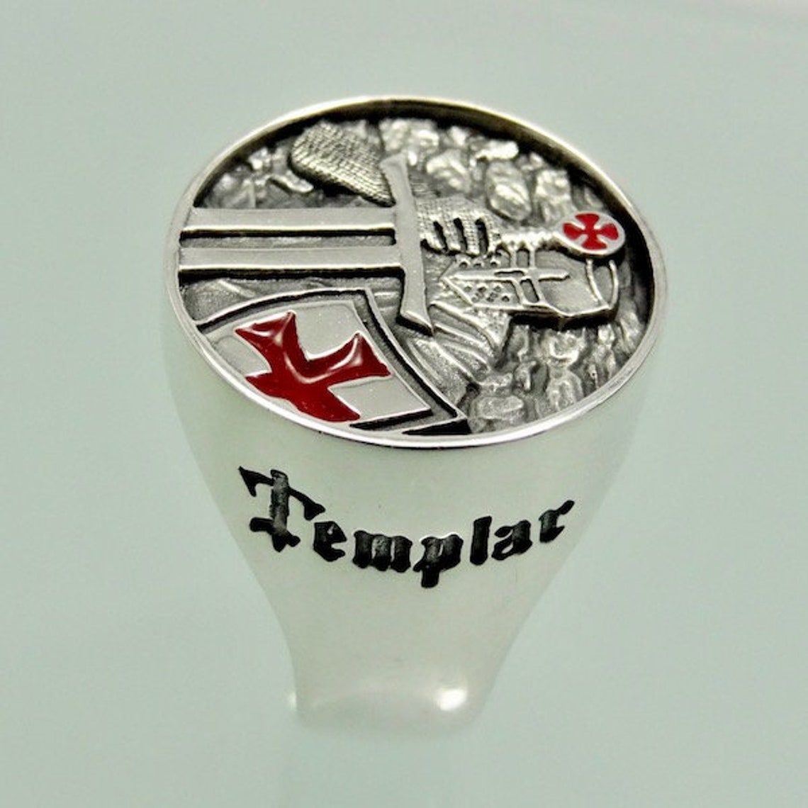 Knights Templar Masonic Ring, Handsome 3-Dimensional Design, 10K Solid Gold with Multi-Colored Enamel Yellow Gold / 8