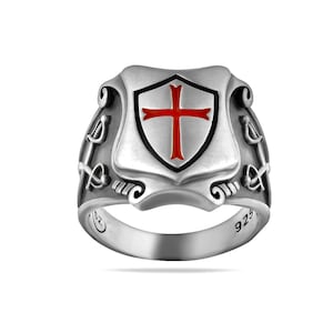 Knights Templar Masonic Tempelritter Cross Silver 925 Ring Red Enamel / Handmade - All Sizes!