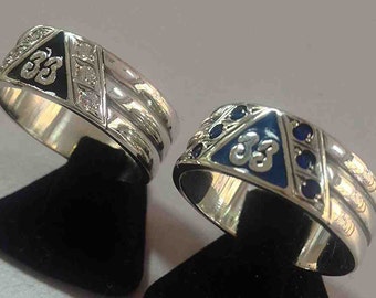 Masonic Silver Ring Rite 33 Degree Handmade Black/Blue Enamel Swarovski All Sizes