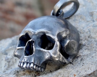 Skull Pendant Necklace Sterling Silver 925 Biker Harley Masonic Handmade