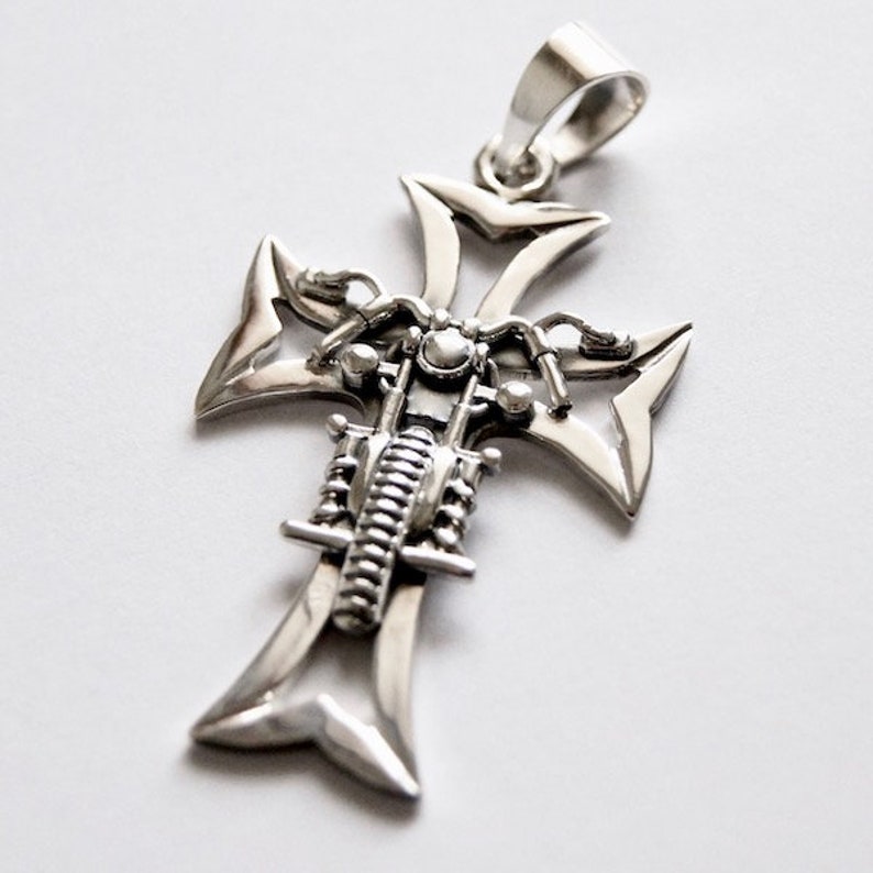 Mens 925 Sterling Silver Cross Pendant On Genuine Leather Cord - Biker Necklace