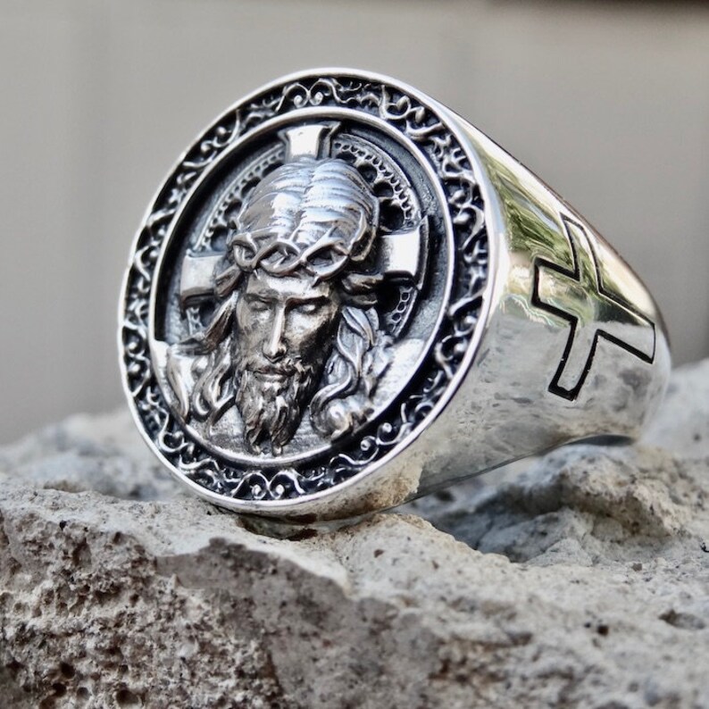 Jesus Sterling Silver .925 Pendant Ring Set God Head Handmade - Etsy