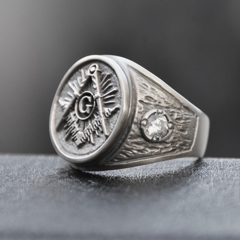 Masonic Ring Sterling Silver 925 with Stones Swarovski Handmade ALL SIZES image 2