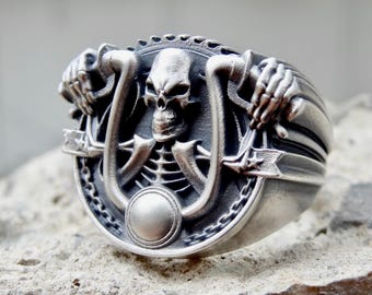 Anillo nuevo de plata de ley 925 con calavera, estilo motero, estilo Harley. Todas las tallas.