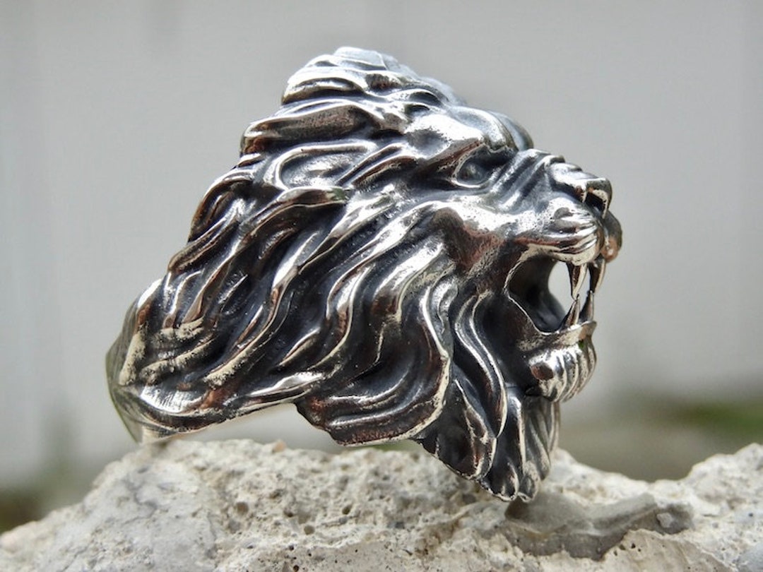 Lion Head King Jungle Ring .925 Sterling Silver Band Jewelry Female Male  Unisex Size 7 - Walmart.com