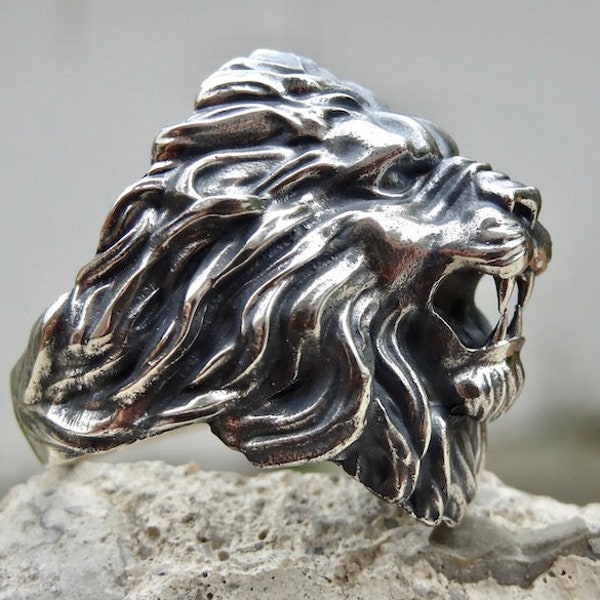 Bague Lion Royal en argent Sterling 925 tête rugissante bague Animal sauvage Lion africain hommes cadeau présent bijoux Silverzone77