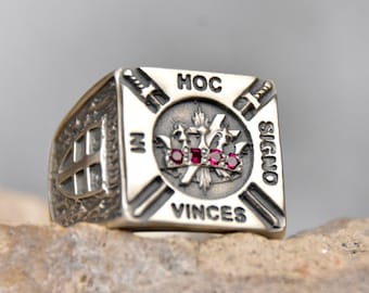 Knights Templar Tempelritter Cross Masonic Ring Silver 925 with Stones Swarovski - ALL SIZES !!!