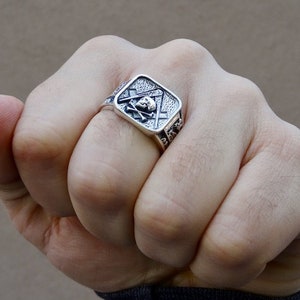 Masonic Skull Ring Sterling Silver .925 Masons Handmade All Sizes US 7-15 image 7