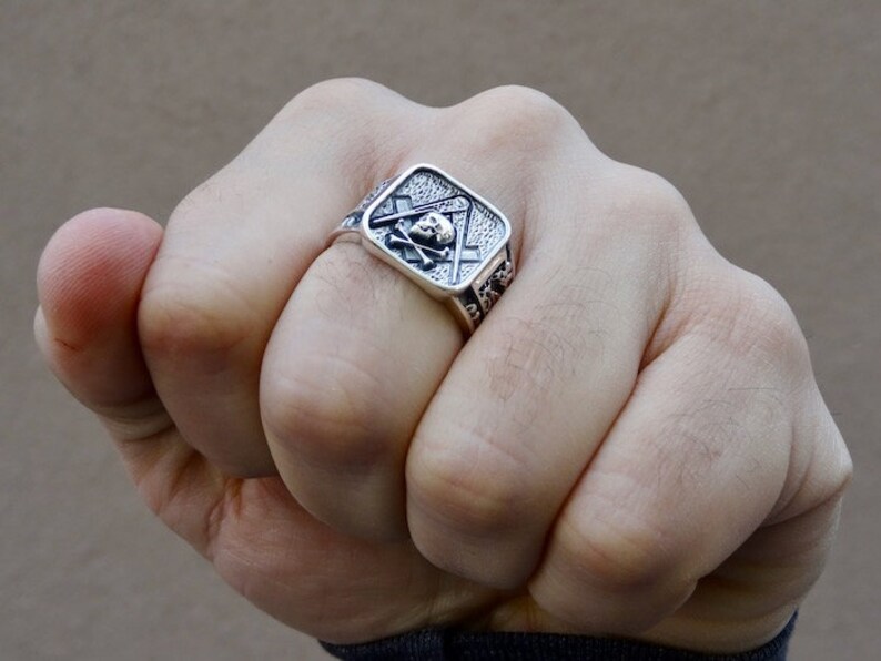 Masonic Skull Ring Sterling Silver .925 Masons Handmade All Sizes US 7-15 image 7