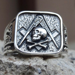 Masonic Skull Ring Sterling Silver .925 Masons Handmade All Sizes US 7-15 image 6