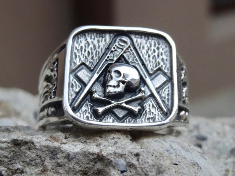 Masonic Skull Ring Sterling Silver .925 Masons Handmade All Sizes US 7-15 image 6