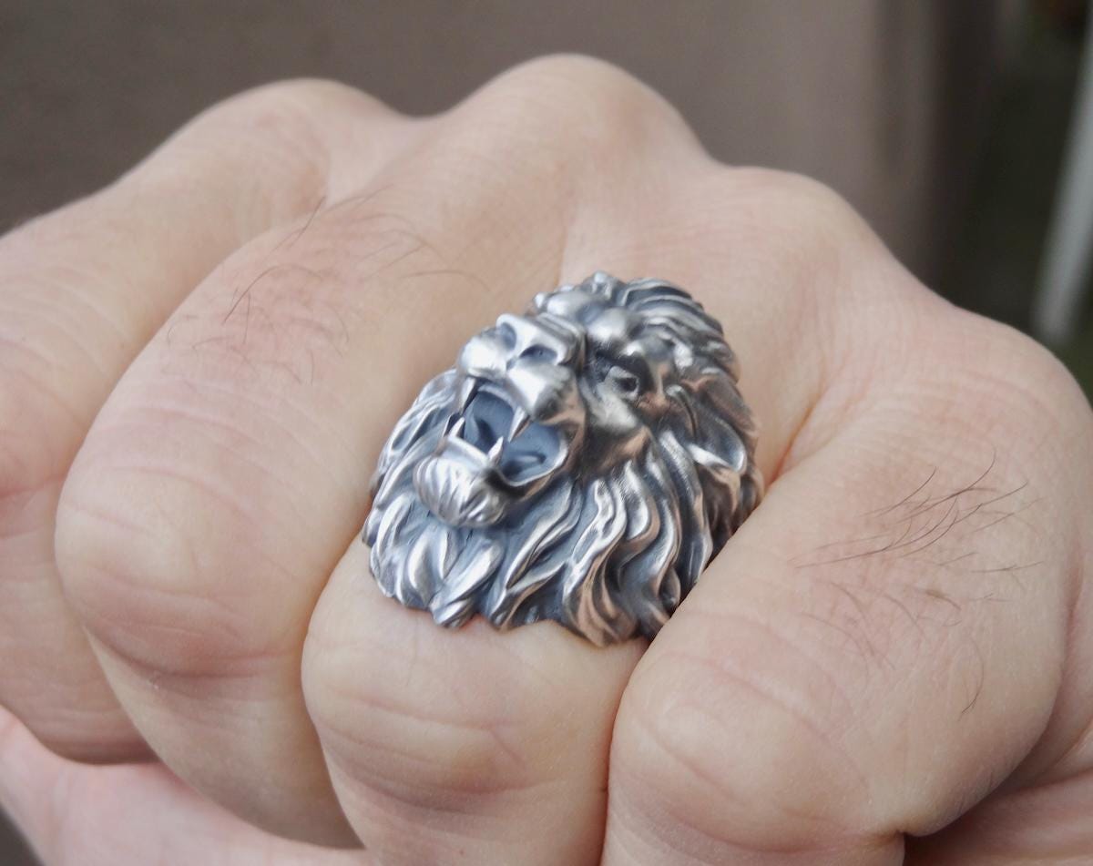 SV925 Lionリング Amazon.com: Royal Lion Ring Sterling Silver 925 Roaring Head Wild