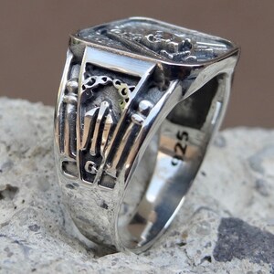 Masonic Skull Ring Sterling Silver .925 Masons Handmade All Sizes US 7-15 image 4