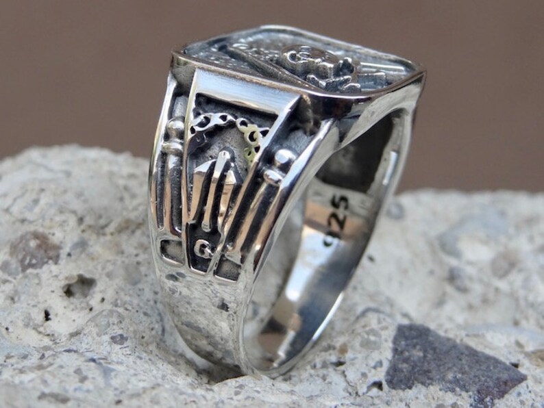 Masonic Skull Ring Sterling Silver .925 Masons Handmade All Sizes US 7-15 image 4