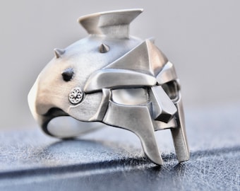 Bague de gladiateur en argent sterling 925, casque de spartiate, masque de guerrier du destin, bague pour homme romain, bijoux artisanaux Silverzone77