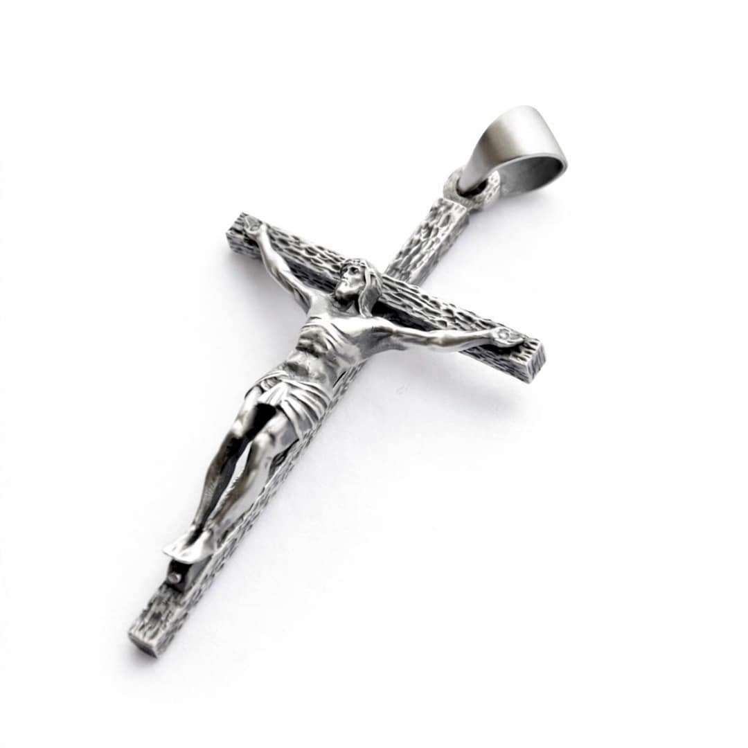Solid Large Sterling Silver 925 Cross Crucifix Pendant Necklace ...