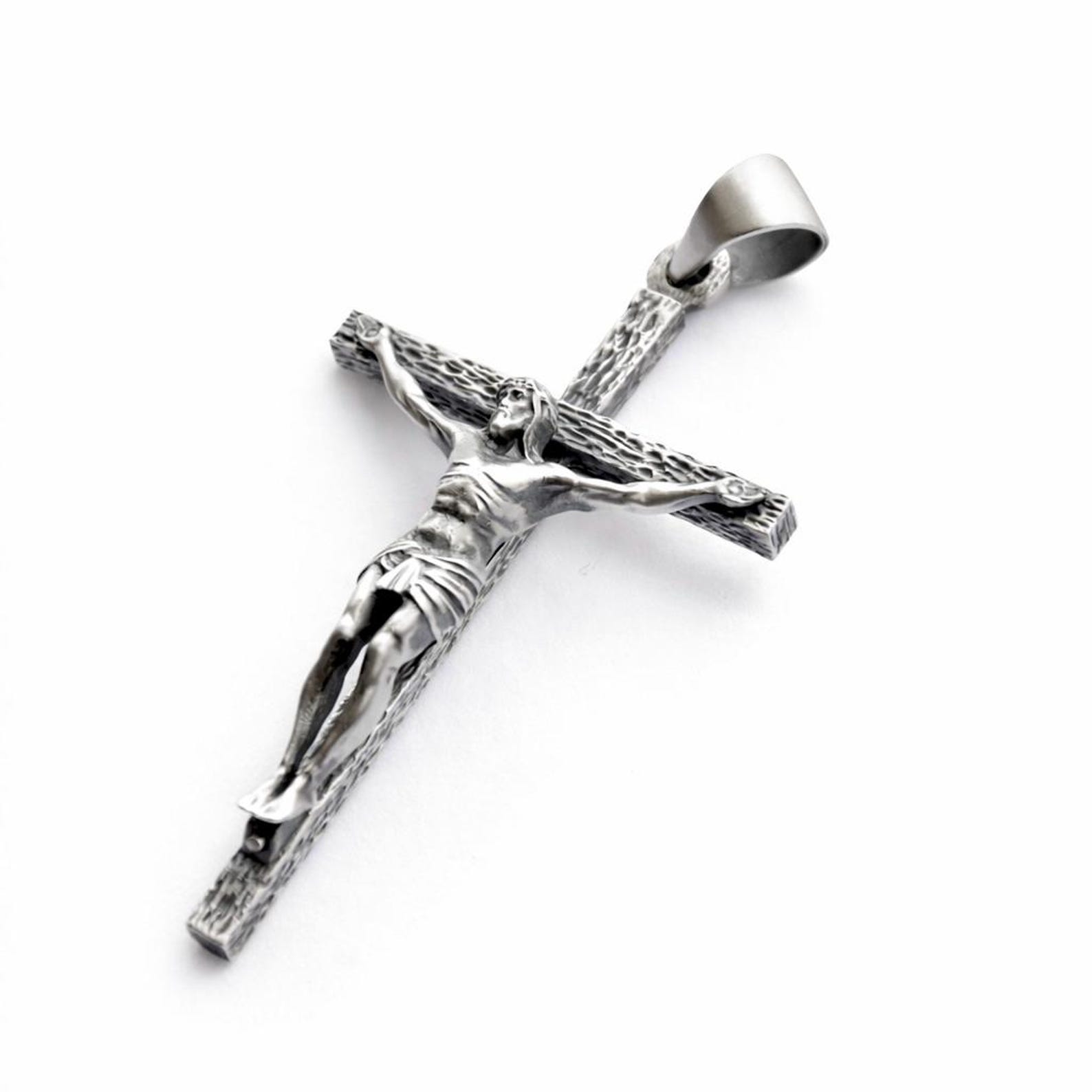 Solid Large Sterling Silver 925 Cross Crucifix Pendant Necklace ...