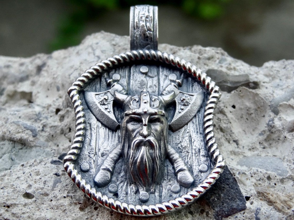 Viking Pendant Sterling Silver 925 Odin Necklace Solid Charm Etsy