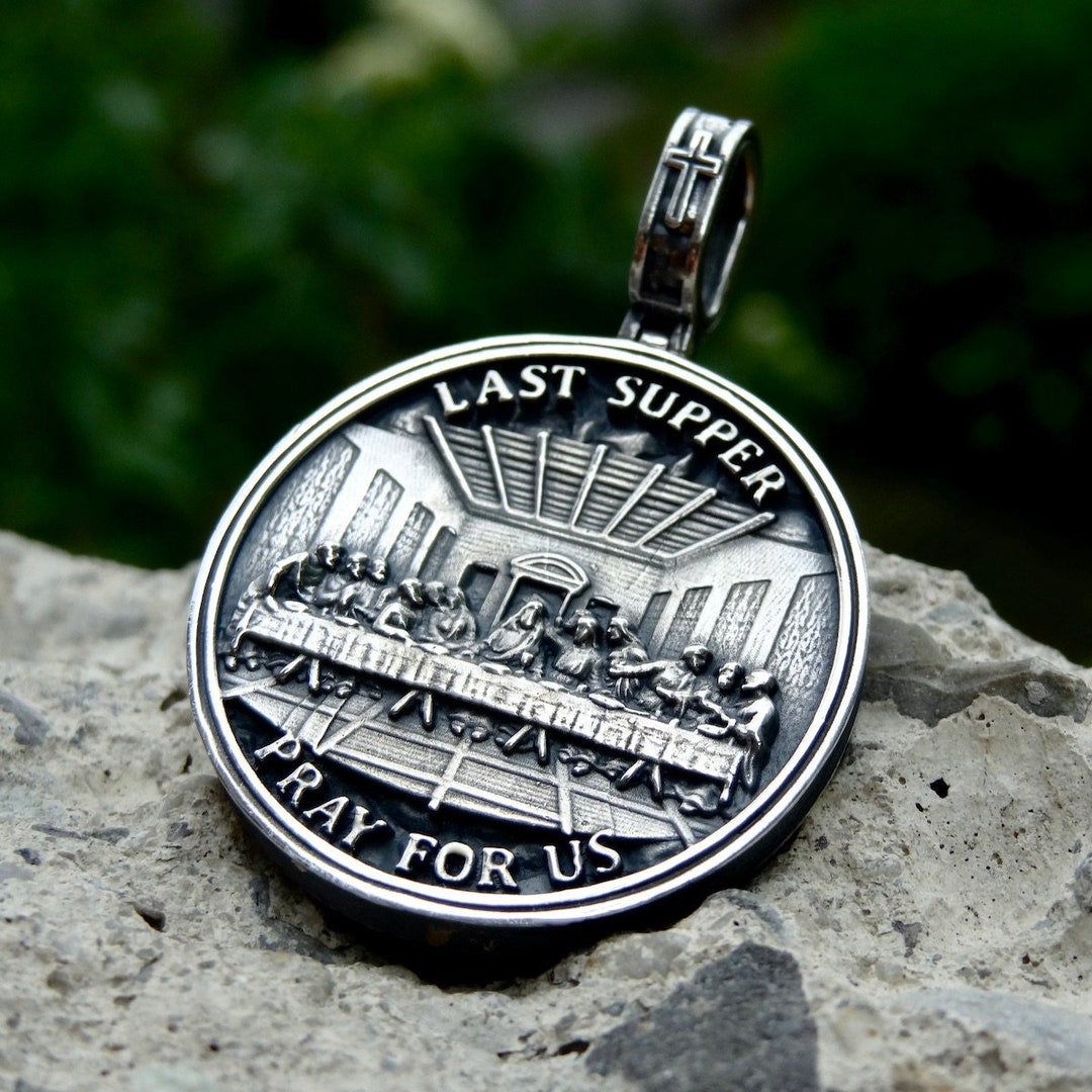 925 Sterling Silver Last Supper Pendant With Nugget Frame, Large Hip