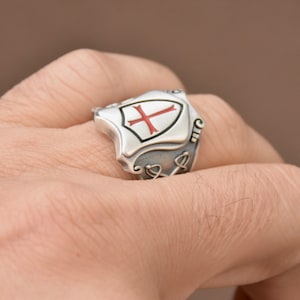 Knights Templar Masonic Tempelritter Cross Silver 925 Ring Red Enamel / Handmade - All Sizes! image 7