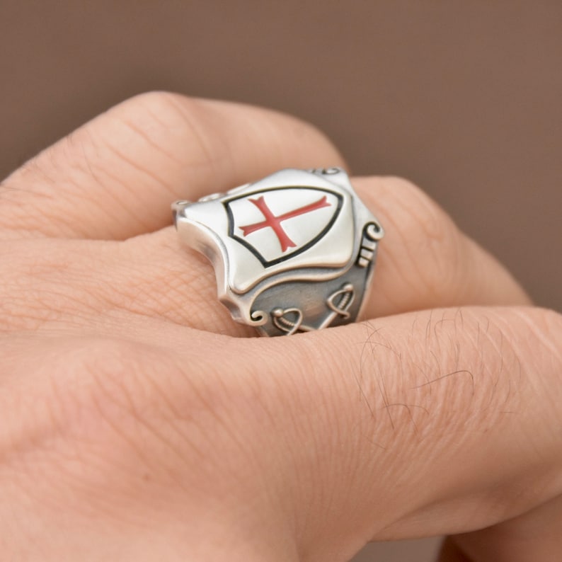 Knights Templar Masonic Tempelritter Cross Silver 925 Ring Red Enamel / Handmade - All Sizes! image 7
