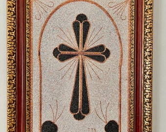 Handmade Cross Icon Handcrafted Religious Picture One of a Kind Art Unique Technique No Equivalent Method Faith Home Wall Decor Present
