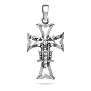 Solid Sterling Silver 925 Biker Cross Pendant Necklace Handmade !!!