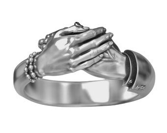 Hug Hands Band Ring Sterling Silver 925 Friendship Love Men Women Hand Hug Unisex Gift Present Handmade Jewelry
