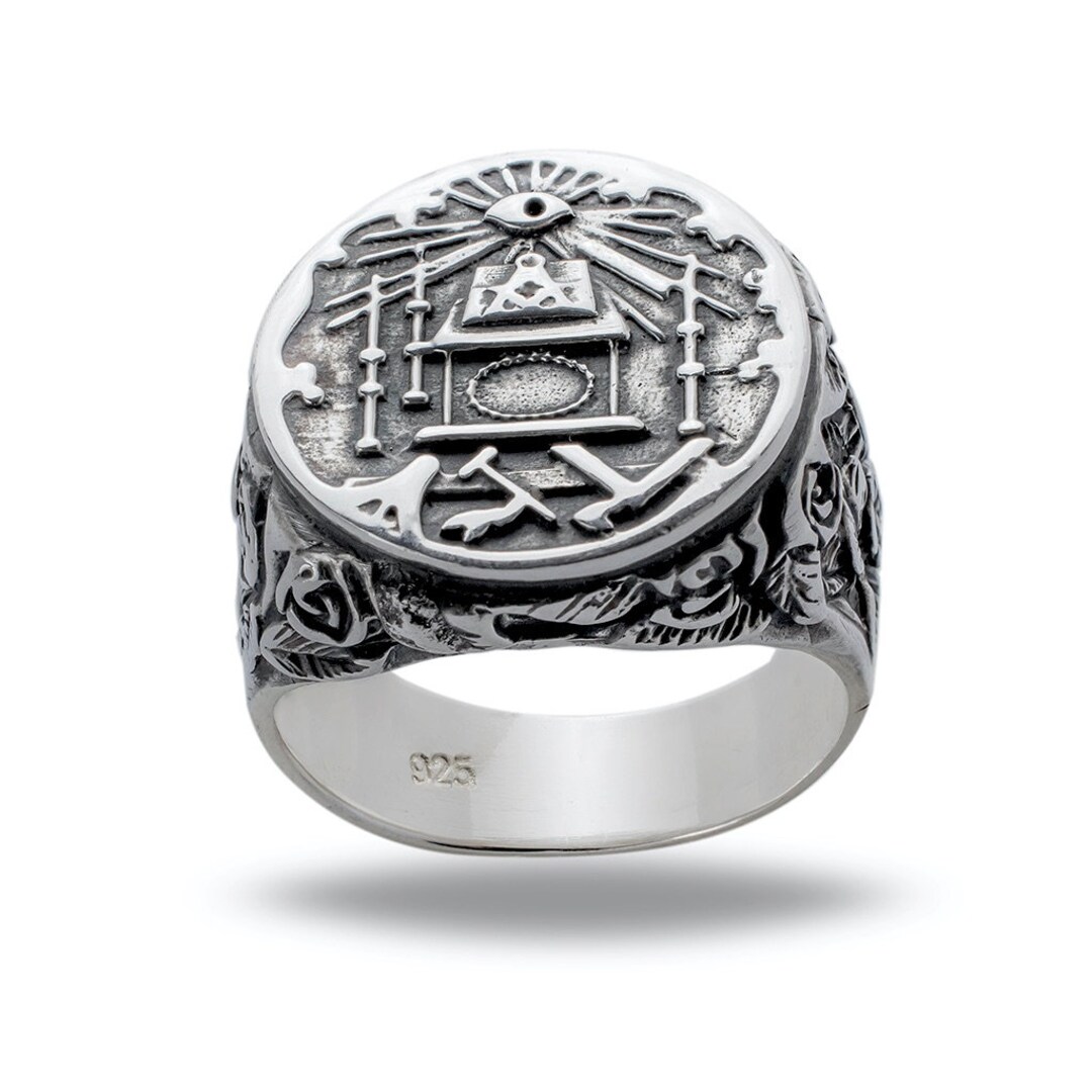 Nouvelle Hommes Bague Maçonnique en Argent Sterling .925 Crâne Franc-Maçon Maçonnerie Silverzone77 Bijoux Faits à la Main