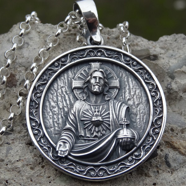 Neuer Jesus Christus Anhänger Sterling Silber .925 Kette Religiöser Schmuck Taufe Geschenk Unisex Handmade Silverzone77