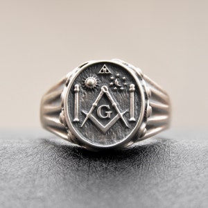 New Masonic Ring Sterling Silver 925 Pillars Moon All Seeing Eye Handmade All Sizes