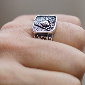 Masonic Skull Ring Sterling Silver .925 Masons Handmade All Sizes US 7-15 image 9