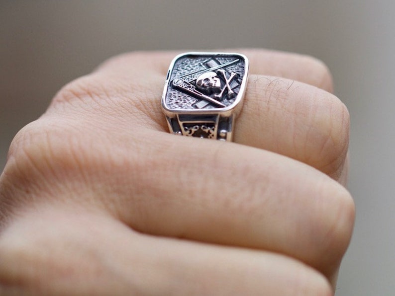 Masonic Skull Ring Sterling Silver .925 Masons Handmade All Sizes US 7-15 image 9