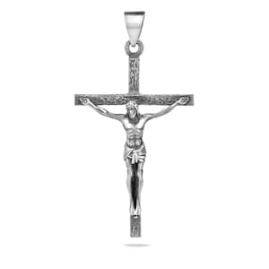 Solid Large Sterling Silver 925 Cross Crucifix Pendant Necklace Handmade !!!
