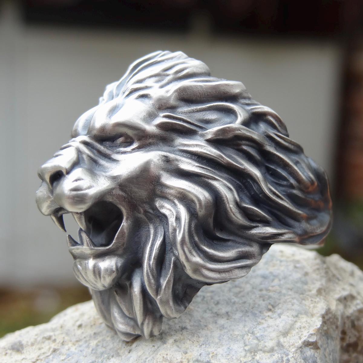 Royal Lion Ring Sterling Silver 925 Head Roaring Animal Ring Wild