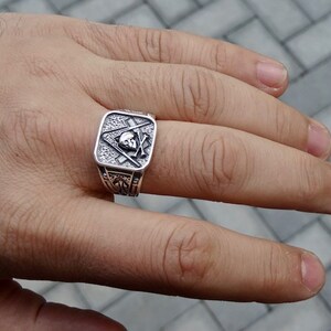 Masonic Skull Ring Sterling Silver .925 Masons Handmade All Sizes US 7-15 image 8