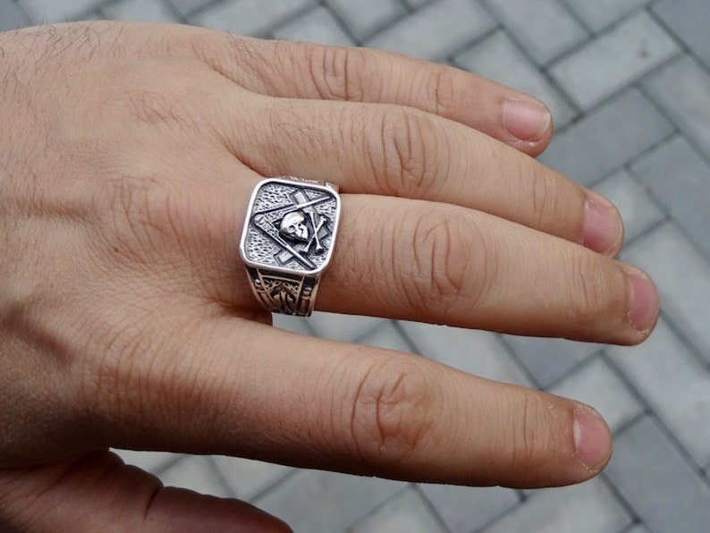 Masonic Skull Ring Sterling Silver .925 Masons Handmade All Sizes US 7-15 image 8