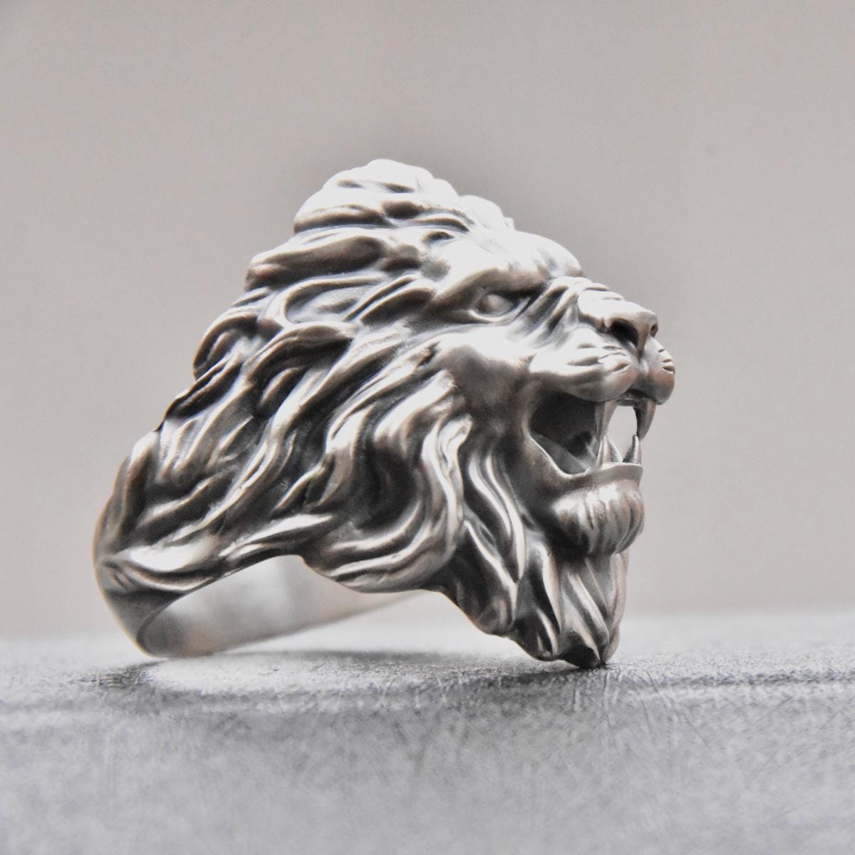 Royal Lion Ring Sterling Silver 925 Head Roaring Animal Ring Wild