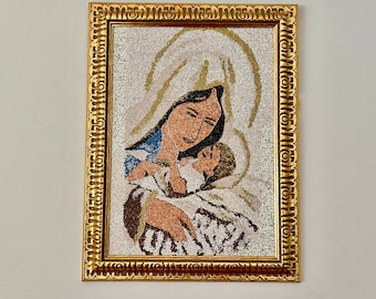 Handmade Virgin Mary Jesus Christ Icon Handcrafted Religious Picture Unique Art Technique No Equivalent Method Faith Home Wall Decor Present